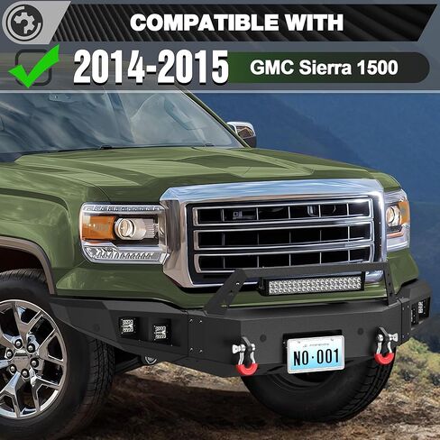 Sierra Full Width Front Bumper with Winch Plate for 2014-2015 GMC Sierra 1500, 2014 2015 Sierra 1500 Truck Steel Bumper with LED Lights, D-rings in Saudi Arabia