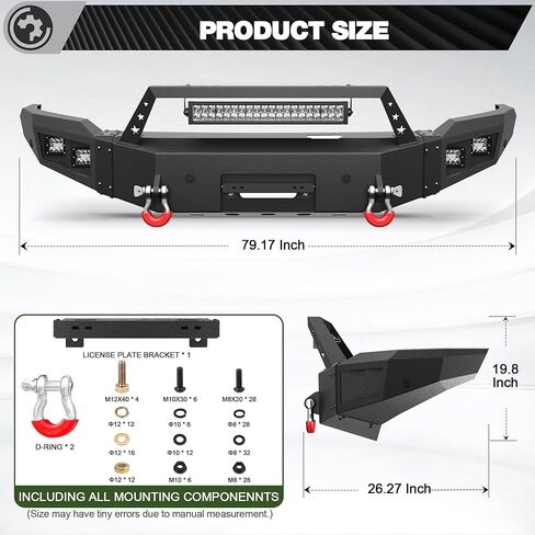 Sierra Full Width Front Bumper with Winch Plate for 2014-2015 GMC Sierra 1500, 2014 2015 Sierra 1500 Truck Steel Bumper with LED Lights, D-rings in Saudi Arabia