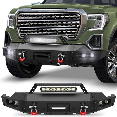 Sierra Full Width Front Bumper with Winch Plate for 2014-2015 GMC Sierra 1500, 2014 2015 Sierra 1500 Truck Steel Bumper with LED Lights, D-rings in Saudi Arabia