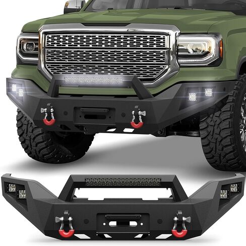 Sierra Full Width Front Bumper with Winch Plate for 2014-2015 GMC Sierra 1500, 2014 2015 Sierra 1500 Truck Steel Bumper with LED Lights, D-rings in Saudi Arabia