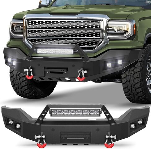 Sierra Full Width Front Bumper with Winch Plate for 2014-2015 GMC Sierra 1500, 2014 2015 Sierra 1500 Truck Steel Bumper with LED Lights, D-rings in Saudi Arabia