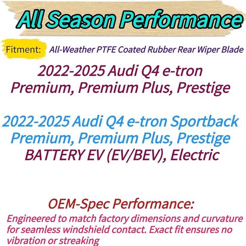 Rear Wiper Blade for Audi Q4 e-tron 2022-2025 2024 2023 | Exact Fit Sportback Premium Plus Prestige Models | OEM Replacement Rear Back Windshield Wiper Blade in Saudi Arabia