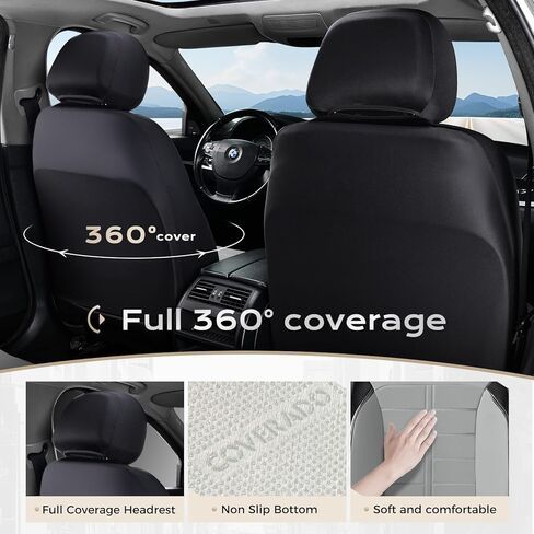 Coverado Full Set Leather Car Seat Covers, Crafted with Full Leather Construction and Carbon Fibre Weave Universal Fit for Most Cars SUV Trucks(Gray in Saudi Arabia