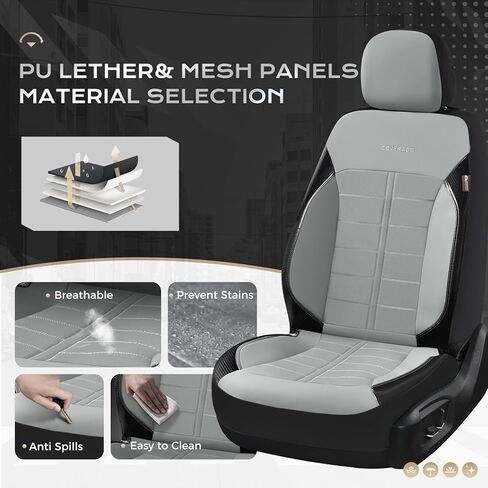 Coverado Full Set Leather Car Seat Covers, Crafted with Full Leather Construction and Carbon Fibre Weave Universal Fit for Most Cars SUV Trucks(Gray in Saudi Arabia