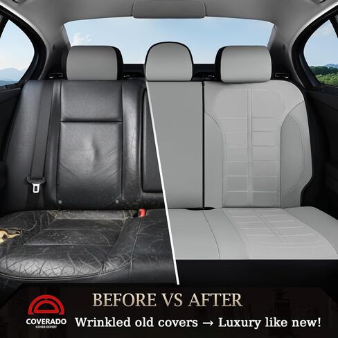 Coverado Full Set Leather Car Seat Covers, Crafted with Full Leather Construction and Carbon Fibre Weave Universal Fit for Most Cars SUV Trucks(Gray in Saudi Arabia