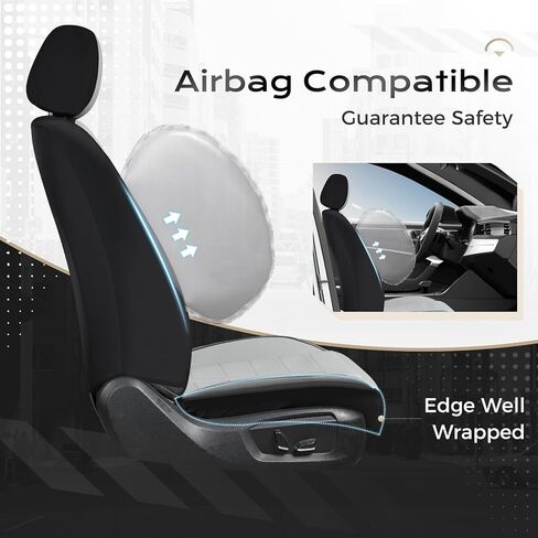 Coverado Full Set Leather Car Seat Covers, Crafted with Full Leather Construction and Carbon Fibre Weave Universal Fit for Most Cars SUV Trucks(Gray in Saudi Arabia