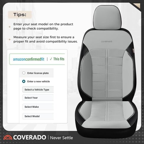 Coverado Full Set Leather Car Seat Covers, Crafted with Full Leather Construction and Carbon Fibre Weave Universal Fit for Most Cars SUV Trucks(Gray in Saudi Arabia