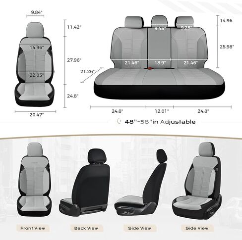 Coverado Full Set Leather Car Seat Covers, Crafted with Full Leather Construction and Carbon Fibre Weave Universal Fit for Most Cars SUV Trucks(Gray in Saudi Arabia