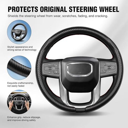 Car Steering Wheel Cover for Jeep Commander 2006-2010, Car Accessories Steering Wheel Cover for Women Men, Carbon Fiber Anti-Slip Comfortable Grip, O & D Shape Standard Size (14.5"-15" - Blackd) in Saudi Arabia