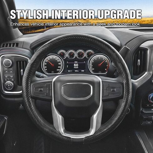 Car Steering Wheel Cover for Jeep Commander 2006-2010, Car Accessories Steering Wheel Cover for Women Men, Carbon Fiber Anti-Slip Comfortable Grip, O & D Shape Standard Size (14.5"-15" - Blackd) in Saudi Arabia