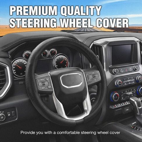 Car Steering Wheel Cover for Jeep Commander 2006-2010, Car Accessories Steering Wheel Cover for Women Men, Carbon Fiber Anti-Slip Comfortable Grip, O & D Shape Standard Size (14.5"-15" - Blackd) in Saudi Arabia