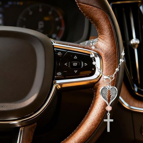 Steering Wheel Charm Accessory,Christian Cross for Car Mirror Hanging,Guardian Angel for Car,Guardian Angel Rearview Mirror Charm Ornament,Christian Protection for Bag in Saudi Arabia