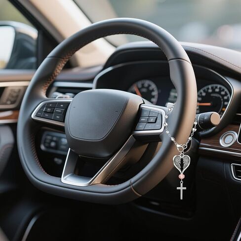 Steering Wheel Charm Accessory,Christian Cross for Car Mirror Hanging,Guardian Angel for Car,Guardian Angel Rearview Mirror Charm Ornament,Christian Protection for Bag in Saudi Arabia