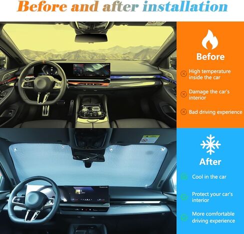 مظلة للزجاج الأمامي للسيارة تناسب حسب الطلب متوافقة مع BMW 5 Series G60 2024-2025 قابلة للطي ودرع شمسي عاكس من البوليستر غطاء حاجب الشمس كتلة الحرارة، واقي حاجب الشمس من الأشعة فوق البنفسجية in Kuwait