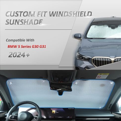 مظلة للزجاج الأمامي للسيارة تناسب حسب الطلب متوافقة مع BMW 5 Series G60 2024-2025 قابلة للطي ودرع شمسي عاكس من البوليستر غطاء حاجب الشمس كتلة الحرارة، واقي حاجب الشمس من الأشعة فوق البنفسجية in Kuwait