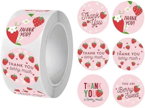 500Pcs 1.5'' Strawberry Thank You Stickers 6 Designs Sweet Berry Much Stickers Roll Pink Fruits Decorative Decals for Party Dessert Packing Supplies Baby Shower Birthday in Saudi Arabia