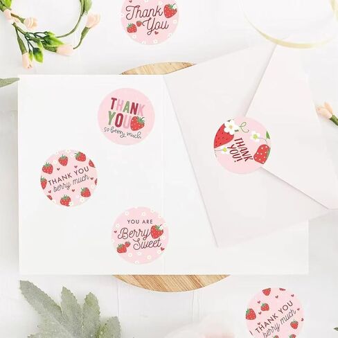 500Pcs 1.5'' Strawberry Thank You Stickers 6 Designs Sweet Berry Much Stickers Roll Pink Fruits Decorative Decals for Party Dessert Packing Supplies Baby Shower Birthday in Saudi Arabia