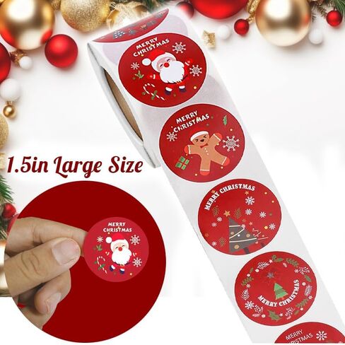 500PCS Christmas Stickers Roll 1.5 in Envelope Seals Round Paper Merry Chirstmas Sticker Large, Red in Saudi Arabia
