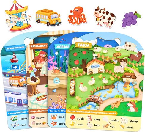 مجموعة كتب ملصقات قابلة لإعادة الاستخدام من JoyCat (3 عبوات): المزرعة، صناعة البيتزا، الطقس - 90 قطعة ملصقات للأطفال الصغار، كتاب أنشطة ملصقات الأطفال، ألعاب السفر لرحلات الطريق، هدايا عيد ميلاد للأولاد والبنات in Kuwait