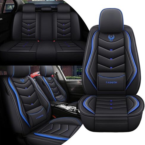 أغطية مقاعد السيارة مجموعة كاملة لأغطية مقاعد جلدية Ford Fiesta 2011-2019، غطاء مقعد مقاوم للماء وغير قابل للانزلاق وجيد التهوية، واقي مقعد السيارة وسائد هوائية مُكيَّفة (فاخرة، بني) in Kuwait