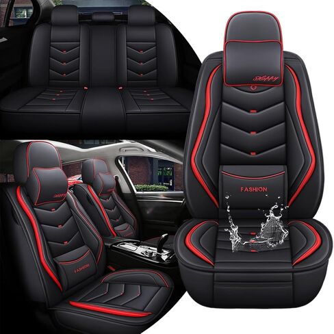 أغطية مقاعد السيارة مجموعة كاملة لأغطية مقاعد جلدية Ford Fiesta 2011-2019، غطاء مقعد مقاوم للماء وغير قابل للانزلاق وجيد التهوية، واقي مقعد السيارة وسائد هوائية مُكيَّفة (فاخرة، بني) in Kuwait