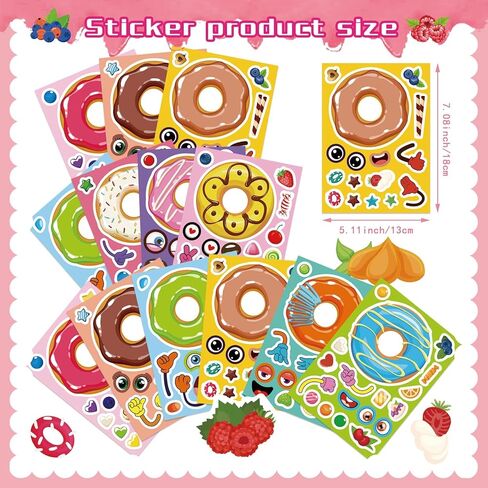 27 Sheets Donut Stickers for Kids, Make a Donut Face Stickers, Make Your Own Donut Sticker Mix and Match Sweets and Treats Fruit, Birthday Gifts DIY Art Crafts Donut Party Decoration Teacher Reward in Saudi Arabia