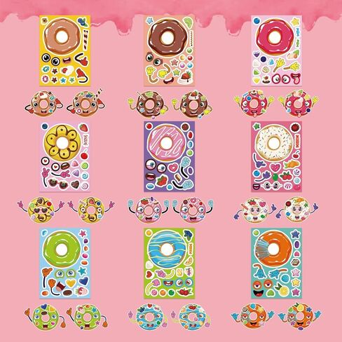 27 Sheets Donut Stickers for Kids, Make a Donut Face Stickers, Make Your Own Donut Sticker Mix and Match Sweets and Treats Fruit, Birthday Gifts DIY Art Crafts Donut Party Decoration Teacher Reward in Saudi Arabia