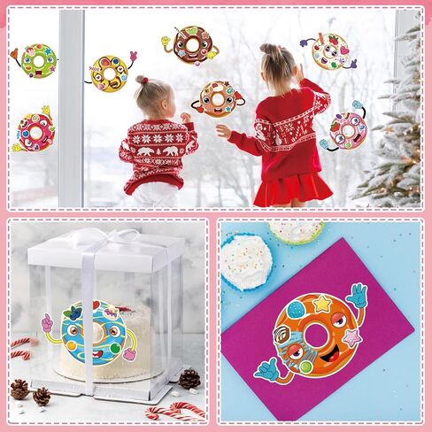 27 Sheets Donut Stickers for Kids, Make a Donut Face Stickers, Make Your Own Donut Sticker Mix and Match Sweets and Treats Fruit, Birthday Gifts DIY Art Crafts Donut Party Decoration Teacher Reward in Saudi Arabia