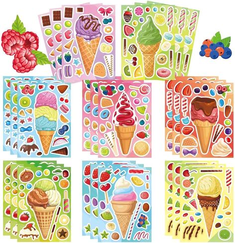 27 Sheets Donut Stickers for Kids, Make a Donut Face Stickers, Make Your Own Donut Sticker Mix and Match Sweets and Treats Fruit, Birthday Gifts DIY Art Crafts Donut Party Decoration Teacher Reward in Saudi Arabia
