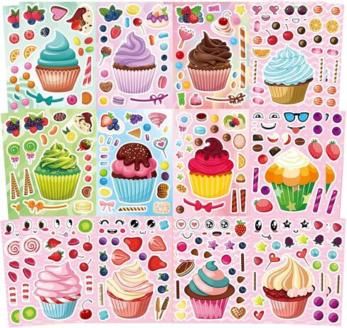 27 Sheets Donut Stickers for Kids, Make a Donut Face Stickers, Make Your Own Donut Sticker Mix and Match Sweets and Treats Fruit, Birthday Gifts DIY Art Crafts Donut Party Decoration Teacher Reward in Saudi Arabia