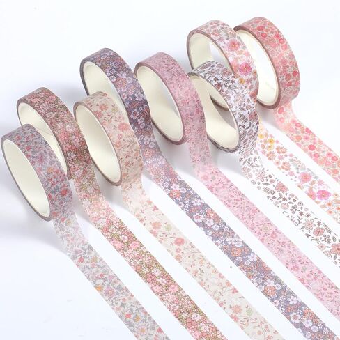 8 Rolls Vintage Washi Tape Set Thin Retro Decorative Antique Patterns Masking Tapes Bohemian Colorful Cute Little Flowers for Arts, DIY Crafts, Journals, Planners, Scrapbook, Wrapping in Saudi Arabia