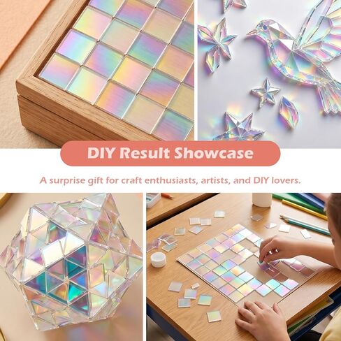 100 Pack Iridescent Acrylic Squares, Mini Rainbow Holographic Acrylic Squares for DIY Crafts, Mosaic Art, Light & Shadow Projects, Home Decoration in Saudi Arabia