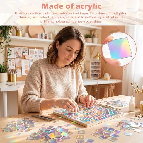 100 Pack Iridescent Acrylic Squares, Mini Rainbow Holographic Acrylic Squares for DIY Crafts, Mosaic Art, Light & Shadow Projects, Home Decoration in Saudi Arabia