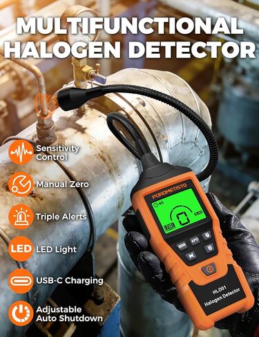 2 in 1 Rechargeable Halogen Detector POROMETISTO,Detect CFCs,HFCCS,HFCS,HFOS, 2 Sensitivity Mode Refrigerant Leak Detector Tri-Color and Alarm Function,Leak Detector for Cold Storage,Air Conditioning in Saudi Arabia