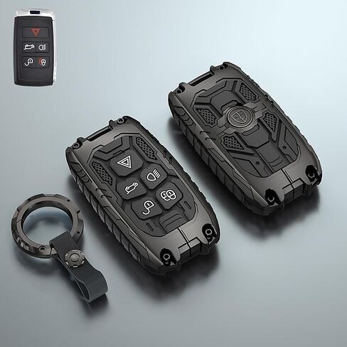Mech Style Heavy Metal Key Fob Cover, Compatible with L-Rover 2018-2025~, Fit for Rover Evoque LR2 LR4 Discovery Velar Sport Jaguar XE, Zinc Alloy Key Case Protector (ModelB,Grey,w/o line) in Saudi Arabia