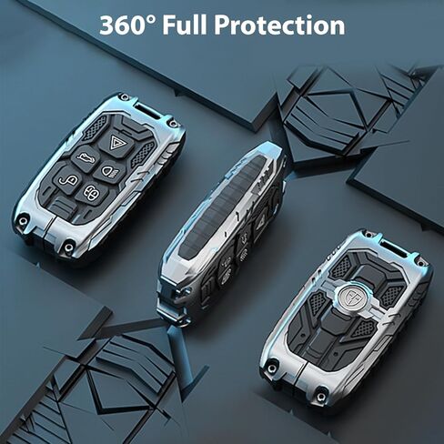 Mech Style Heavy Metal Key Fob Cover, Compatible with L-Rover 2018-2025~, Fit for Rover Evoque LR2 LR4 Discovery Velar Sport Jaguar XE, Zinc Alloy Key Case Protector (ModelB,Grey,w/o line) in Saudi Arabia
