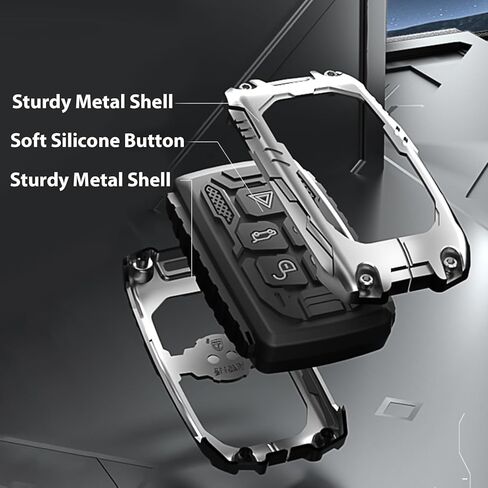 Mech Style Heavy Metal Key Fob Cover, Compatible with L-Rover 2018-2025~, Fit for Rover Evoque LR2 LR4 Discovery Velar Sport Jaguar XE, Zinc Alloy Key Case Protector (ModelB,Grey,w/o line) in Saudi Arabia