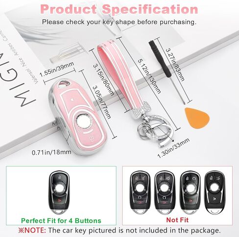 PIFOOG Key Fob Cover Fit for Buick Encore GX Preferred Regal Pink 4 أزرار مفاتيح السيارة شل حافظة Bling Keychain أغطية حماية كاملة إكسسوارات جرلي نساء لطيف Tpu in Kuwait