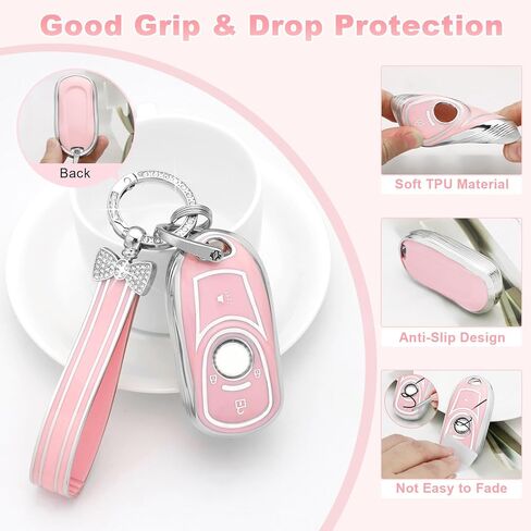 PIFOOG Key Fob Cover Fit for Buick Encore GX Preferred Regal Pink 4 أزرار مفاتيح السيارة شل حافظة Bling Keychain أغطية حماية كاملة إكسسوارات جرلي نساء لطيف Tpu in Kuwait