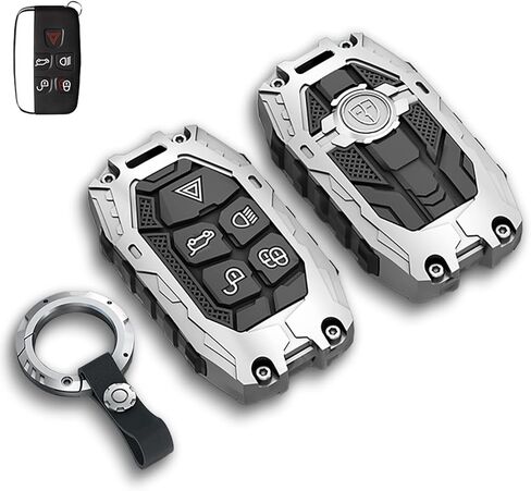 Mech Style Heavy Metal Key Fob Cover, Compatible with L-Rover 2018-2025~, Fit for Rover Evoque LR2 LR4 Discovery Velar Sport Jaguar XE, Zinc Alloy Key Case Protector (ModelB,Grey,w/o line) in Saudi Arabia