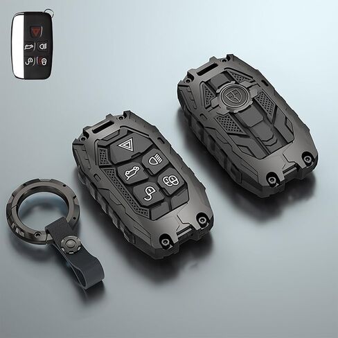 Mech Style Heavy Metal Key Fob Cover, Compatible with L-Rover 2018-2025~, Fit for Rover Evoque LR2 LR4 Discovery Velar Sport Jaguar XE, Zinc Alloy Key Case Protector (ModelB,Grey,w/o line) in Saudi Arabia