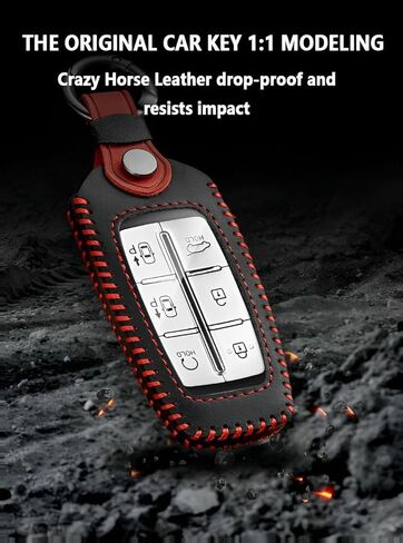 غطاء حماية لمفتاح السيارة من الجلد لمفتاح Genesis، حامل مفتاح ذكي متوافق مع G70 G80 G90 GV70 GV80 GV90 (أسود) in Kuwait