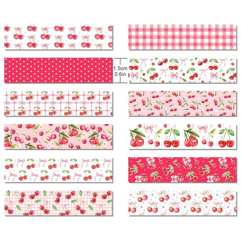 12 Rolls Pink Cherry Bow Washi Tape Set, Sweet Coquette Bowknot Plaid Pattern Decorative Masking Tapes for Scrapbook, Journaling, Planner, DIY Art Crafts, Gift Wrapping, Card Making, Girls Birthday in Saudi Arabia