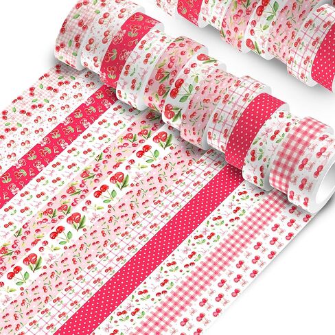 12 Rolls Pink Cherry Bow Washi Tape Set, Sweet Coquette Bowknot Plaid Pattern Decorative Masking Tapes for Scrapbook, Journaling, Planner, DIY Art Crafts, Gift Wrapping, Card Making, Girls Birthday in Saudi Arabia