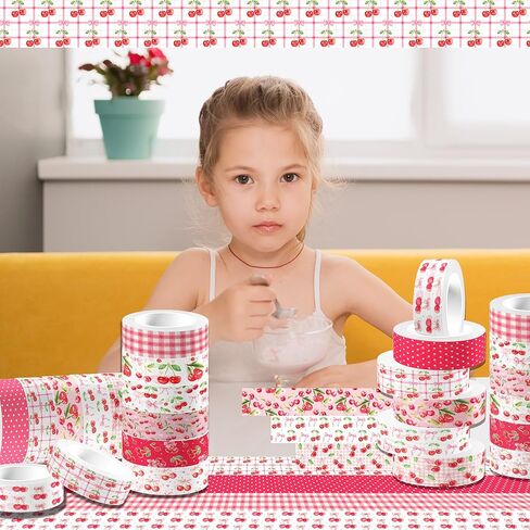 12 Rolls Pink Cherry Bow Washi Tape Set, Sweet Coquette Bowknot Plaid Pattern Decorative Masking Tapes for Scrapbook, Journaling, Planner, DIY Art Crafts, Gift Wrapping, Card Making, Girls Birthday in Saudi Arabia