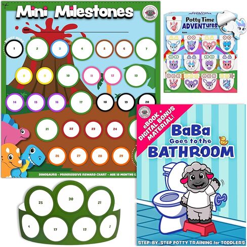 Potty TIME Adventures + MINI MILESTONES (2PK) Bundle: Reward Charts - Activity Boards - Over 800 Stickers - 14 Wooden Blocks (Dinosaurs & Unicorn Friends) in Saudi Arabia