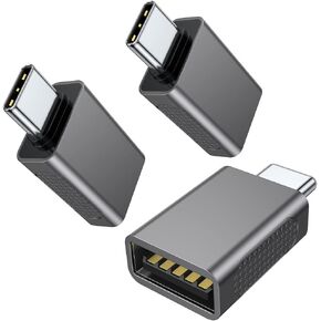 AuviPal 10Gbps USB C to USB 3.1 Adapter (3 Pack), USB Type C Male to USB A Female, Thunderbolt 4/3 to USB Converter for iPhone 15, MacBook, iMac, iPad and More Type C Devices - Space Gray