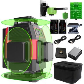 FenorGan16 Lines Self Leveling Laser Level, 4x360° 4D Green Cross Line Professional Laser for Construction, with 2 Batteries, Remote Controller, Charging cable, Magnetic Rotating Stand and Handba