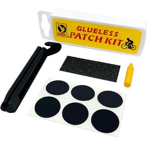 PAX 11Pcs Glueless Bike Tire Glueless Repair Patch Kit, Nylon Tire Lever, Sand Paper, Marking Pen, Exposition in Portable Storage Box for Road, Mountain & BMX Bikes, ATV