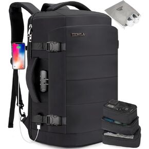 Tzowla 40L Travel Laptop Backpack for Men Women Carry on Flight Approved, Large Capacity Water Resistant Anti Theft Backpacks with USB Port,Business Causal Daypack Bag Fit 17.3"Computer/Notebook-Black